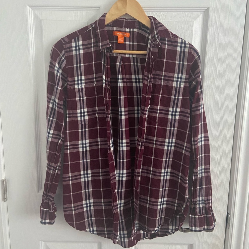 Joe Fresh maroon plaid shirt